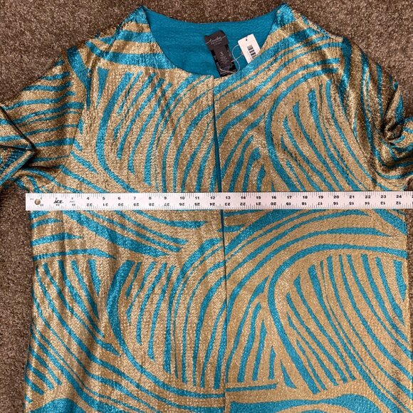 Chico's By Travelers Rev Crushed Zebra Duster Womens 3 Turquoise Gold Open Front - Picture 10 of 15